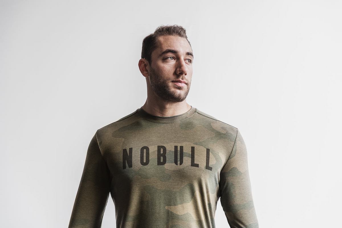 Nobull Men's Long Sleeves Green Camo | Australia (QL0523)